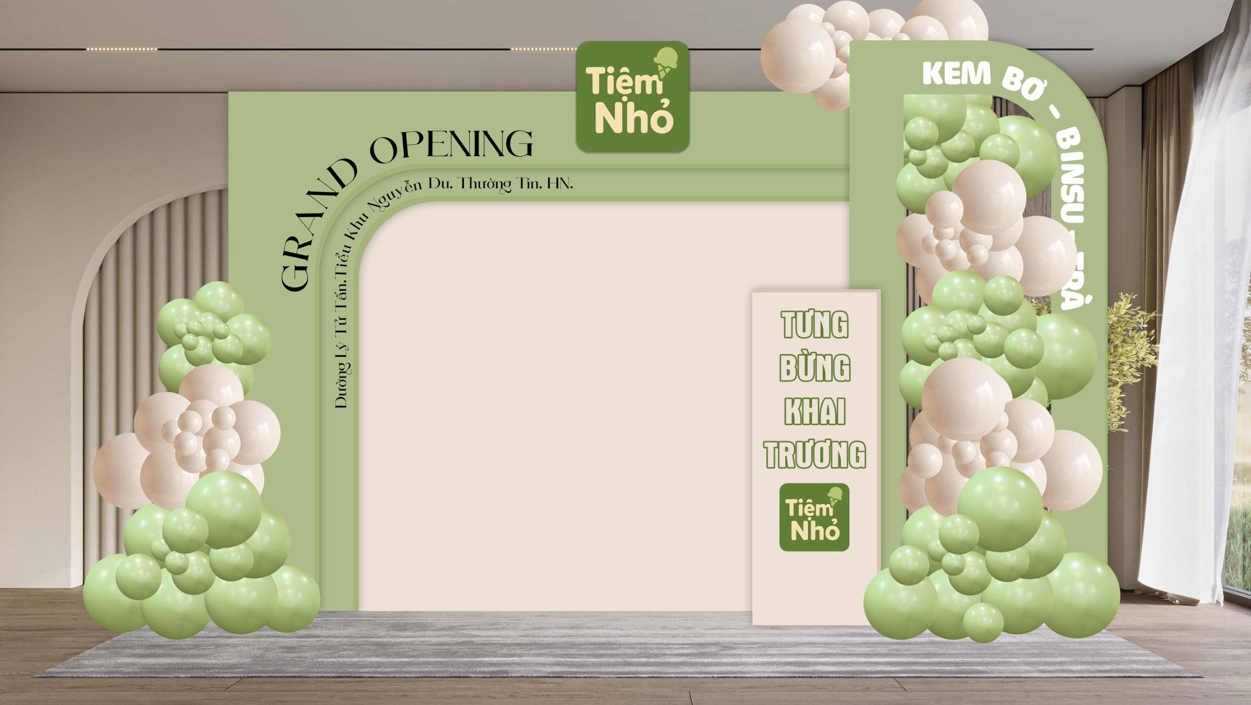 File thiết kế khai trương tiệm Cà phê tone xanh lá bơ sang trọng dễ thương đáng yêu